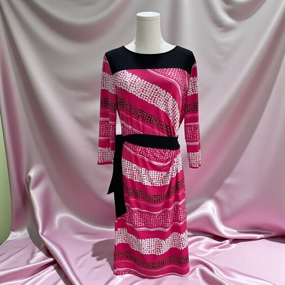 New York Company Pink Black Belted Dress Career Retro Stretch Mod Artsy Large - Picture 1 of 10